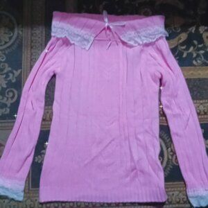 off the shoulder pink sweater